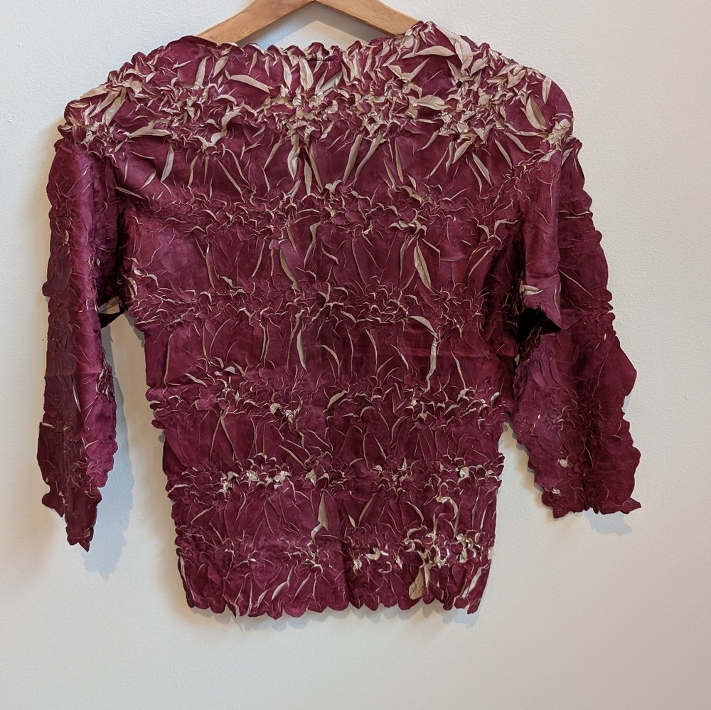 Origami Magic Art Textured Crinkle Top Burgundy One Size - Picture 3 of 3
